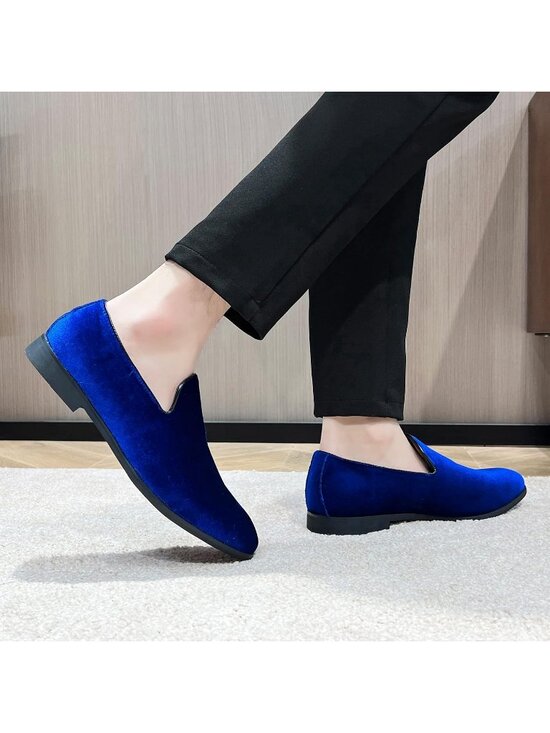 Men\'s Blue Velvet Penny Loafers Metal Buckle Slip On Luxury Suede Formal Shoes main image 4